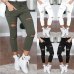 S-4XL Women Skinny Jeans Girls Pants Holes Knees Pencil Pants Casual Pants Black White Elastic Shredded Jeans