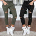 S-4XL Women Skinny Jeans Girls Pants Holes Knees Pencil Pants Casual Pants Black White Elastic Shredded Jeans