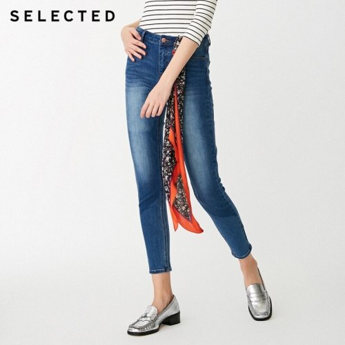 SELECTED Autumn Ladies High Waist Stretch Washed Casual Jeans Fall Female Denim Pants C|418432517