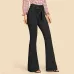 SHEIN Navy High Waist Vintage Long Flare Leg Belted Jeans Women Tie Waist Zipper Fly Retro Stretchy Black Denim Pants 4 Colors