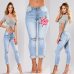 Stretch Embroidered Jeans For Women Elastic Flower Jeans Female Slim Denim Pants Hole Ripped Rose Pattern Jeans Pantalon Femme