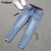 Stretch jeans femme 2019 plus size lace up pants women jeans Large size denim elastic patch harlan cuff pencil jeans woman