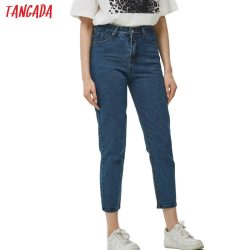 Tangada 2019 boyfriend jeans woman loose cozy jeans blue mom pants jeans women casual high street jean femme FN24