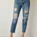 Trendyol Blue Black High Waist Boyfriend Jeans Straight-leg Casual Denim Ankle-length Pant TWOSS19LR0176