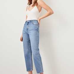 Trendyol Blue Black High Waist Boyfriend Jeans Straight-leg Casual Denim Ankle-length Pant TWOSS19LR0176