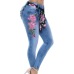 WENYUJH 5XL 2019 Women Stretch High Waist Skinny Embroidery Jeans Floral Print Denim Pants Trousers Women Pencil Pant Plus Size