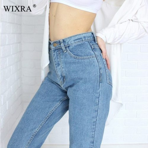 WIXRA Basic Denim Jeans Classic 4 Season Women High Waist Jeans Vintage Mom Style Pencil Jeans High Quality Cowboy Denim Pants