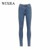 WIXRA Basic Jeans Vintage Mom Fit High Waist Stretched Jeans Femme Women Washed Blue Denim Skinny Jeans Classic Pencil Pants