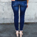 Women Denim Skinny Pants Ripped Destroyed Pleated Stretch Jeans Slim Pencil Trousers