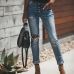 Women High Waist Ripped Denim Jeans Femme Skinny Pencil Pants Jean Hole Ripped Denim Jeans Casual Stretch Skinny Trousers Jeans