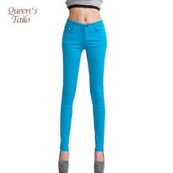 Women Jeans Cotton Pencil Leggings Skinny Jeans Mid Waist Woman Slim Fit Woman Full Length Candy Color