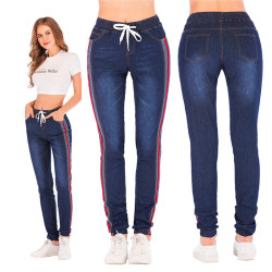 Women Large size stretch plus loose denim Jeans Elastic Plus Casual Drawstring Cropped women's nine points Cargo Jeans autumn