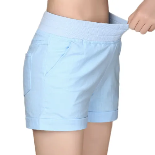 2017 European and American BF summer wind female candy color high waist linen shorts women loose elastic waist shorts plus size