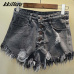 2019 European and American BF summer wind female blue high waist denim shorts women worn loose burr hole jeans shorts