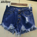 2019 European and American BF summer wind female blue high waist denim shorts women worn loose burr hole jeans shorts