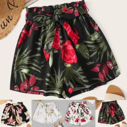 2019 Shorts Women Fashion Plus Size Foral Printed Bandage Shorts Pantalones Cortos Mujer Spodenki Damskie Short Feminino szorty