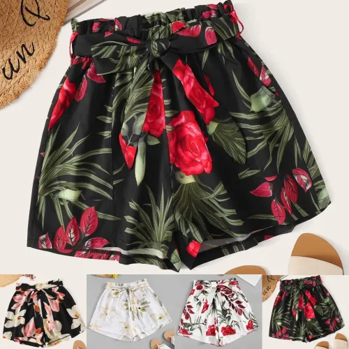 2019 Shorts Women Fashion Plus Size Foral Printed Bandage Shorts Pantalones Cortos Mujer Spodenki Damskie Short Feminino szorty