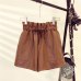 2019 Spring New Korean Style Female Sexy Leather Shorts High Waist Loose Wide Leg Short Femme Elastic Waist Belt Free Shipping