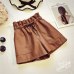 2019 Spring New Korean Style Female Sexy Leather Shorts High Waist Loose Wide Leg Short Femme Elastic Waist Belt Free Shipping