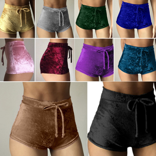 2019 Women Velvet Drawstring Shorts Casual High Waist Spring Summer Sexy Skinny Short Pants FS99