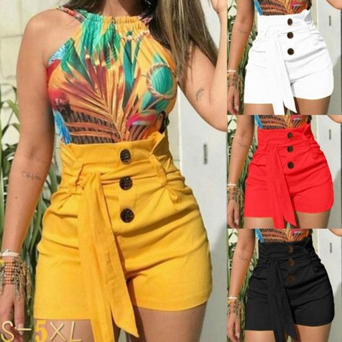 2019 szorty damskie Women's Fashion Sexy High Waist Slim Fit Casual Style Belted Shorts pantalones cortos mujer #C