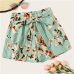 COLROVIE Green Self Tie Floral Print Elastic Waist Boho Summer Shorts Women 2019 Summer Wide Leg Belted Beach Casual Shorts