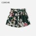 COLROVIE Green Self Tie Floral Print Elastic Waist Boho Summer Shorts Women 2019 Summer Wide Leg Belted Beach Casual Shorts