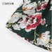 COLROVIE Green Self Tie Floral Print Elastic Waist Boho Summer Shorts Women 2019 Summer Wide Leg Belted Beach Casual Shorts