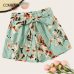 COLROVIE Green Self Tie Floral Print Elastic Waist Boho Summer Shorts Women 2019 Summer Wide Leg Belted Beach Casual Shorts