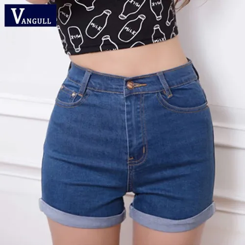 Casual 2018 New Korean Style Summer Vintage High Waisted Denim Women Shorts Plus Size Slim Stretch Turn Ups Female Jeans Shorts