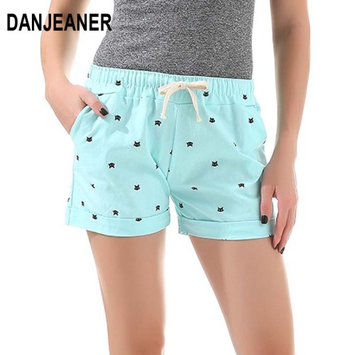 DANJEANER 2018 New Cotton Women's Casual Shorts home-style cat's head candy-colored Shorts