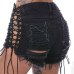 EXOTAO summer black lacing women's shorts ripped women's denim shorts sexy bandage high waist shorts ripped short pants women