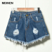 Europe Blue Crimping Hole Denim Shorts For Women Summer New Brand Trendy Slim Casual Plus Size Womens High Waist Shorts 6XL