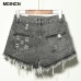 Europe Blue Crimping Hole Denim Shorts For Women Summer New Brand Trendy Slim Casual Plus Size Womens High Waist Shorts 6XL