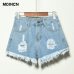 Europe Blue Crimping Hole Denim Shorts For Women Summer New Brand Trendy Slim Casual Plus Size Womens High Waist Shorts 6XL