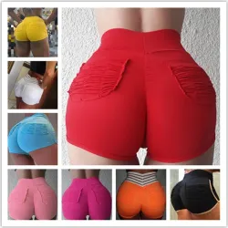 Fashion Women Shorts for Streetwear Shrinkage Design Elastic High Waist Solid Color Shorts Lady Summer Casual Elasticity Shorts
