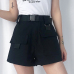 Flectit Summer Women Cargo Shorts Korean Fashion High Waist Mini Shorts with Pocket Buckle Belt Casual Ladies Shorts *