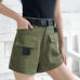 Flectit Summer Women Cargo Shorts Korean Fashion High Waist Mini Shorts with Pocket Buckle Belt Casual Ladies Shorts *