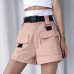 Flectit Summer Women Cargo Shorts Korean Fashion High Waist Mini Shorts with Pocket Buckle Belt Casual Ladies Shorts *