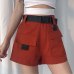 Flectit Summer Women Cargo Shorts Korean Fashion High Waist Mini Shorts with Pocket Buckle Belt Casual Ladies Shorts *