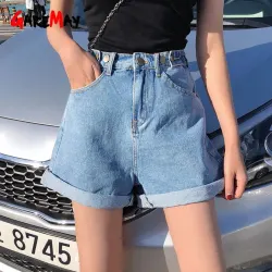 Garemay Women's Denim Shorts Classic Vintage High Waist Blue Wide Leg Female Caual Summer Ladies Shorts Jeans For Women