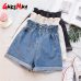 Garemay Women's Denim Shorts Large Size Summer 5Xl High Waist Elastic Waist Harem  Ruffle Shorts Jeans For Women Xxxl