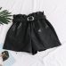 High Waist PU Leather Shorts Women Cool Punk Sashes Wide leg Shorts Spring Autumn Casual Loose Elastic Waist Leather Shorts 2019