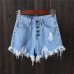 Jian Peng denim shorts womens tassel hole high waist summer short jeans four button shorts Women with S to 6XL plus size