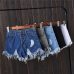 Jian Peng denim shorts womens tassel hole high waist summer short jeans four button shorts Women with S to 6XL plus size