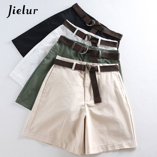 Jielur All-match 4 Solid Color Sashes Casual Women Shorts A-line High Waist Slim Summer Shorts Feminino Chic S-XXL Ladies Bottom