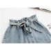 LASPERAL Tie Waist Denim Shorts 2019 New Design Shorts Summer High Waist Button Fly Plain Casual Hot Sale Shorts Blue