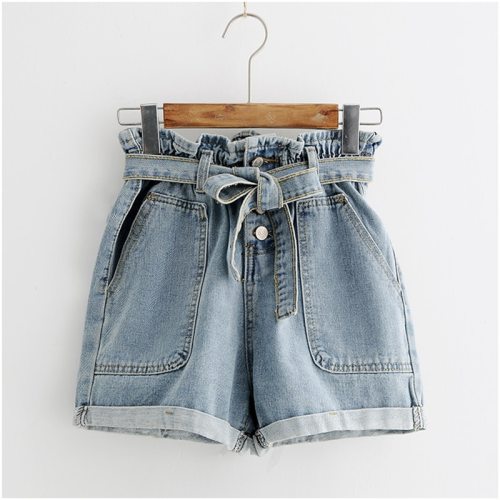 LASPERAL Tie Waist Denim Shorts 2019 New Design Shorts Summer High Waist Button Fly Plain Casual Hot Sale Shorts Blue