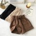 New Women Shorts Autumn and Winter High Waist Shorts Solid Casual Loose Thick Warm Elastic Waist Straight Booty Shorts Pockets