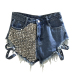 Rivet denim shorts 2019 summer spring women high waist loose tassel jeans shorts